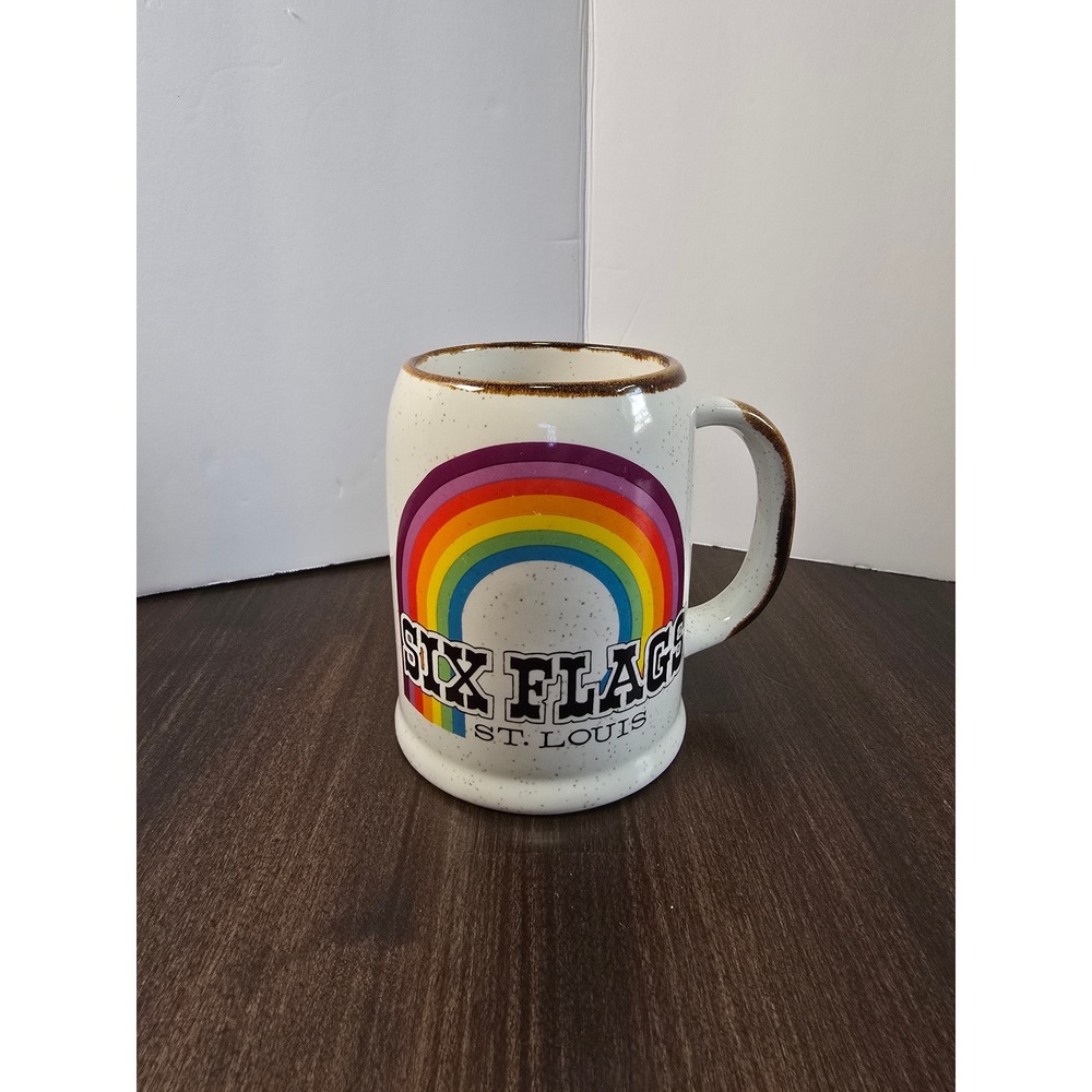 Vintage Six Flags St. Louis Rainbow Beer Stein Ceramic Speckled Souvenir Mug